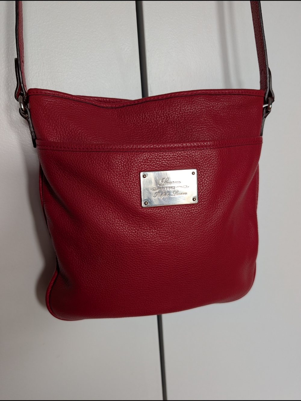 Lauren Ralph Lauren Red Pebble Leather Crossbody Shoulder Bag w Adjustable Strap